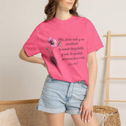 Inspirational Spanish Bible Verse T-Shirt – John 10:12 Floral Tee