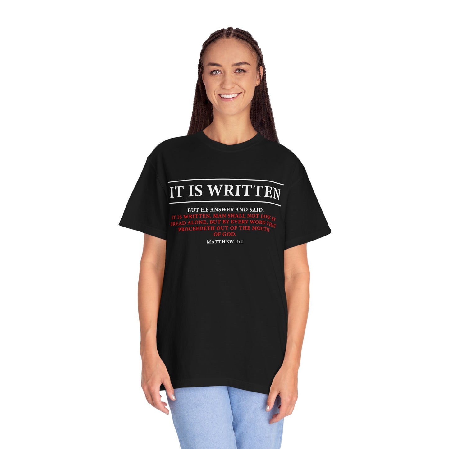 Matthew 4:4 Scripture T-Shirt — "Man Shall Not Live By Bread Alone" Christian Tee