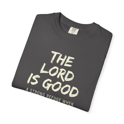 The Lord is Good "Nahum 1:7" Beige 100% cotton T-shirt