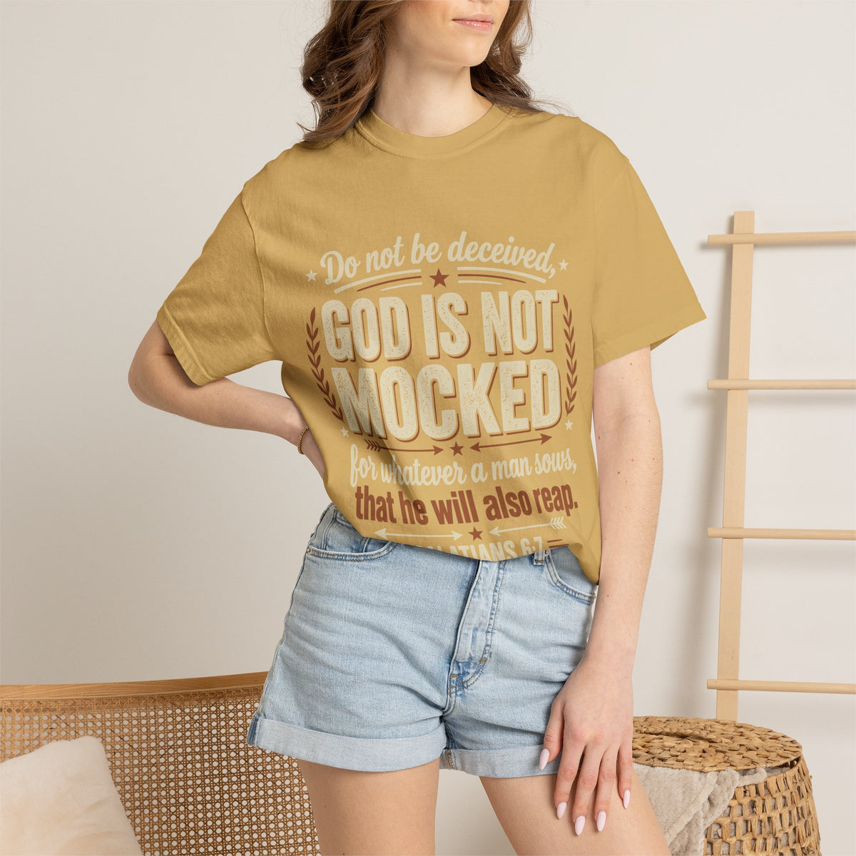 Christian T-Shirt — "God Is Not Mocked" Galatians 6:7 Inspirational Tee
