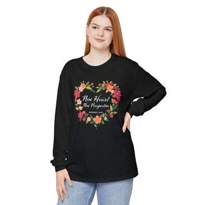 New Heart and New Perspective "Ezekiel 36:26" Long Sleeve T-Shirt 100% Cotton