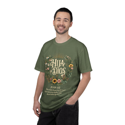 Hija de Dios Floral T‑Shirt — Juan 1:12 Christian Tee