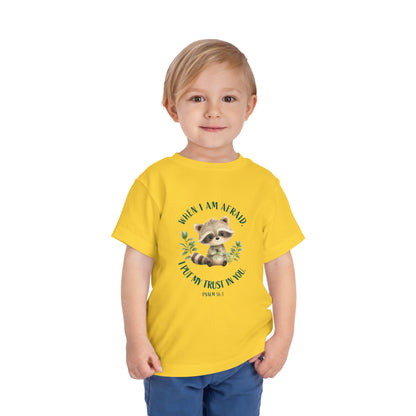 Toddler Tee — 'When I Am Afraid I Put My Trust In God' Cute Raccoon Christian Shirt