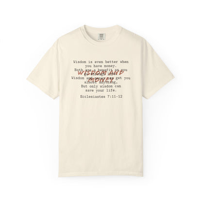 Wisdom and Money Ecclesiastes 7:11-12 100% Cotton T-Shirt — Spanish Wise Woman Bible Verse
