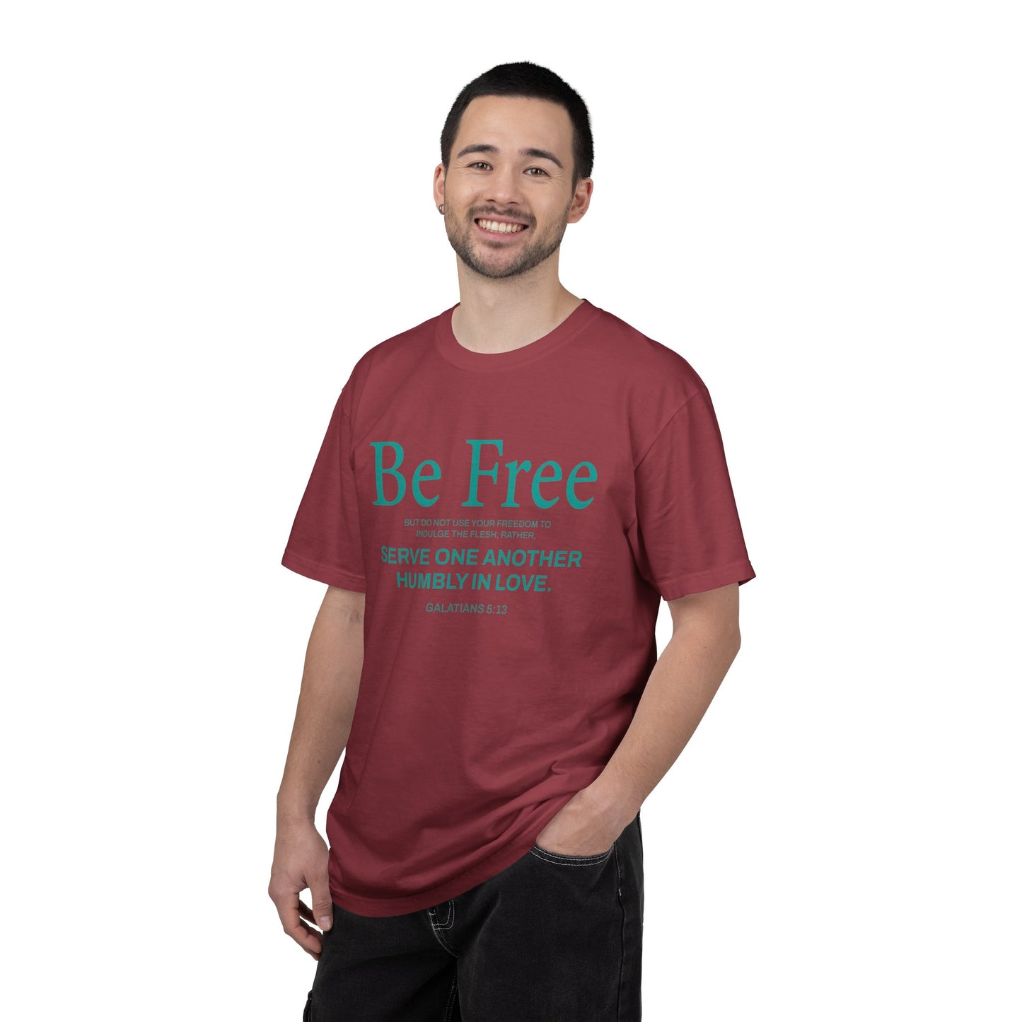 Be Free "Galatians 5:13" Teal 100% Cotton T-Shirt