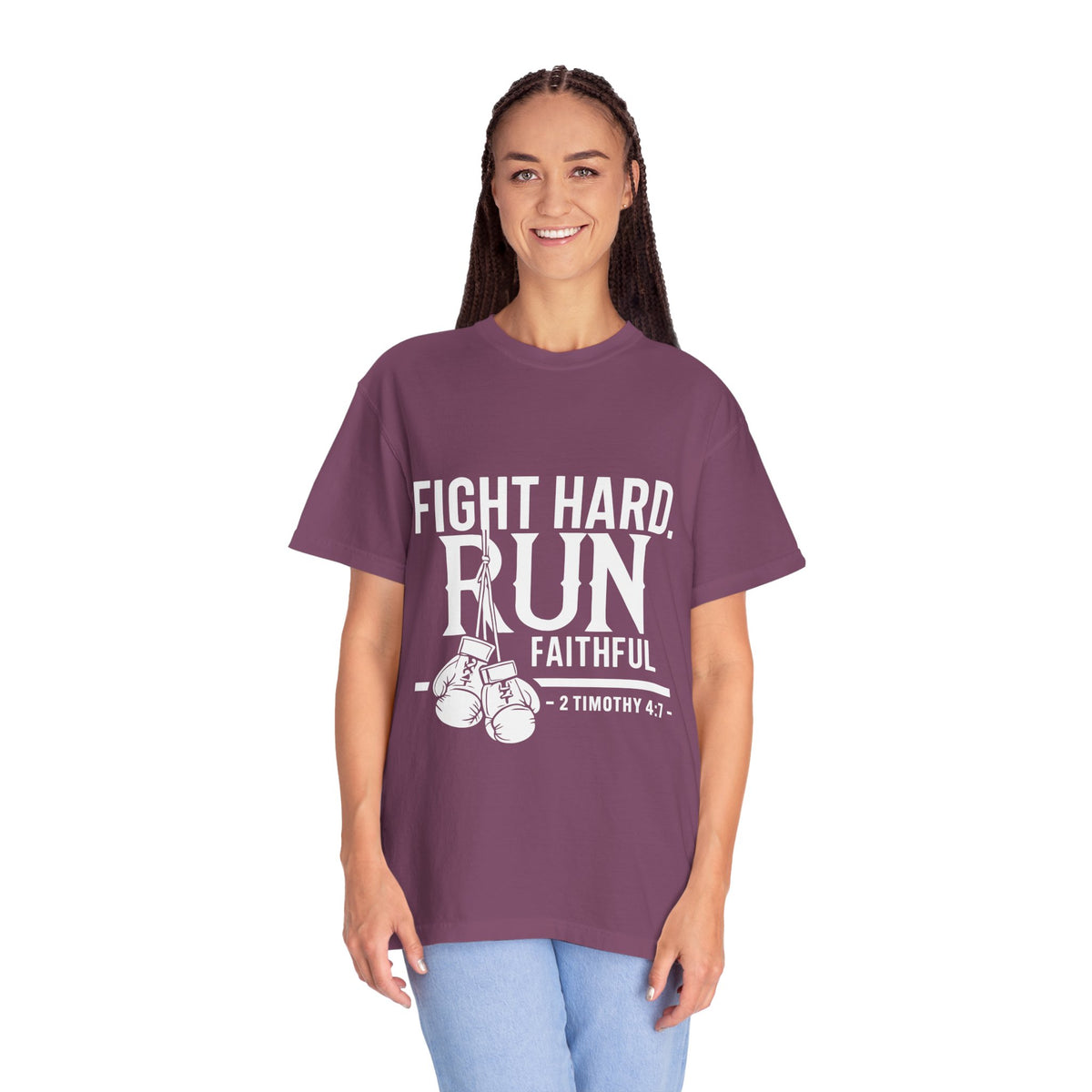 Fight Hard Run Faithful T-Shirt — Christian Boxing Inspirational Tee (2 Timothy 4:7)