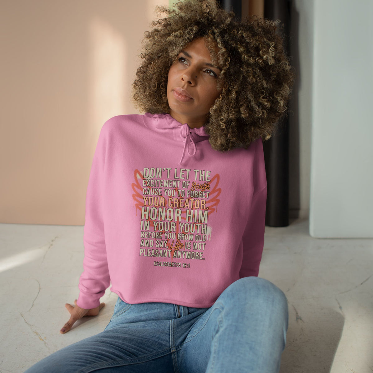 Crop Hoodie — "Honor Him" Faith Graphic Cropped Hoodie