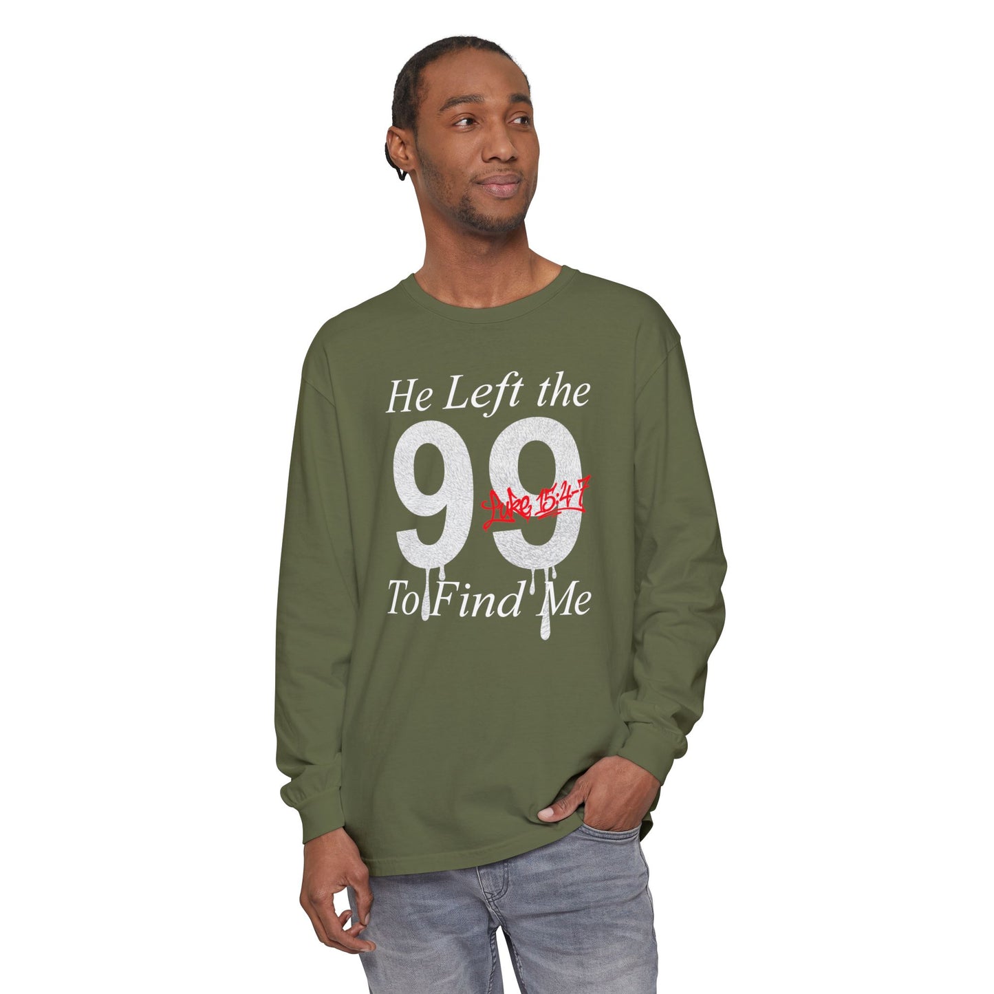 He Left the 99 Long Sleeve — Luke 15:4-7 Christian Crewneck