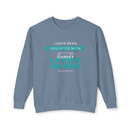 I have been Crucified with Christ "Galatians 2:20" Teal 100% Cotton Sweatshirt