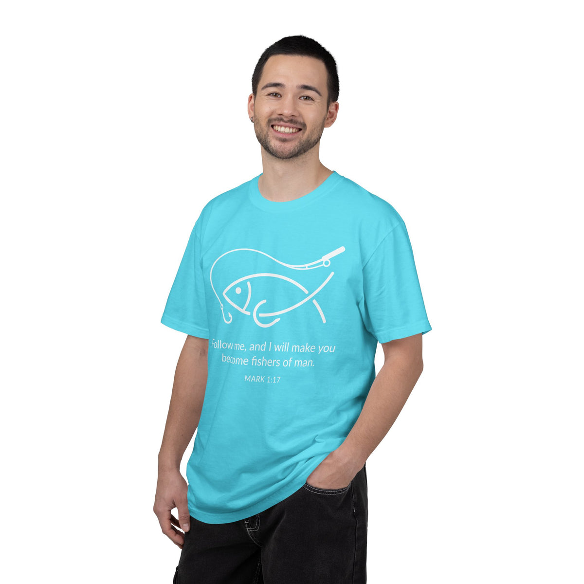 Follow Me Christian Fish T-Shirt – “I Will Make You Fishers of Men” Mark 1:17