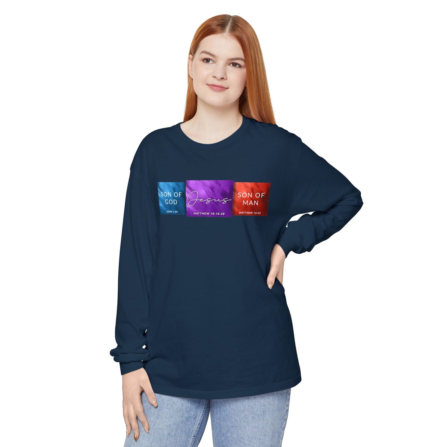 Son of Man Son of God Cotton T‑Shirt — Christian Faith Graphic Long Sleeve Tee