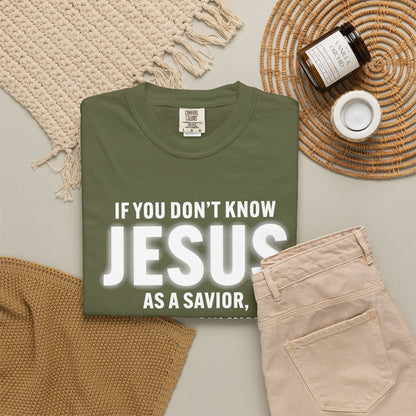 Know Jesus as Savior Cotton T-shirt — Faith-Based Christian Tee