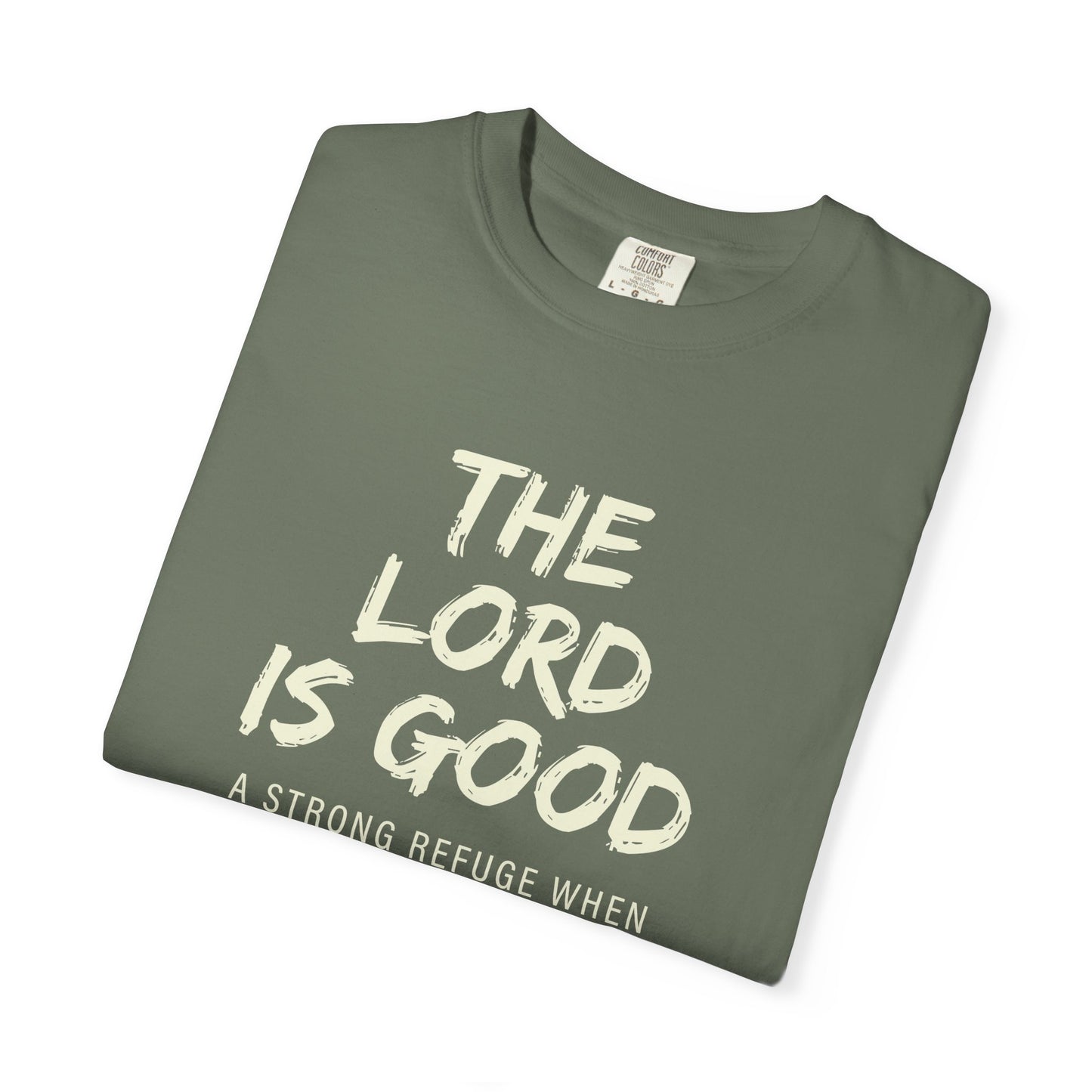 The Lord is Good "Nahum 1:7" Beige 100% cotton T-shirt
