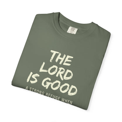 The Lord is Good "Nahum 1:7" Beige 100% cotton T-shirt
