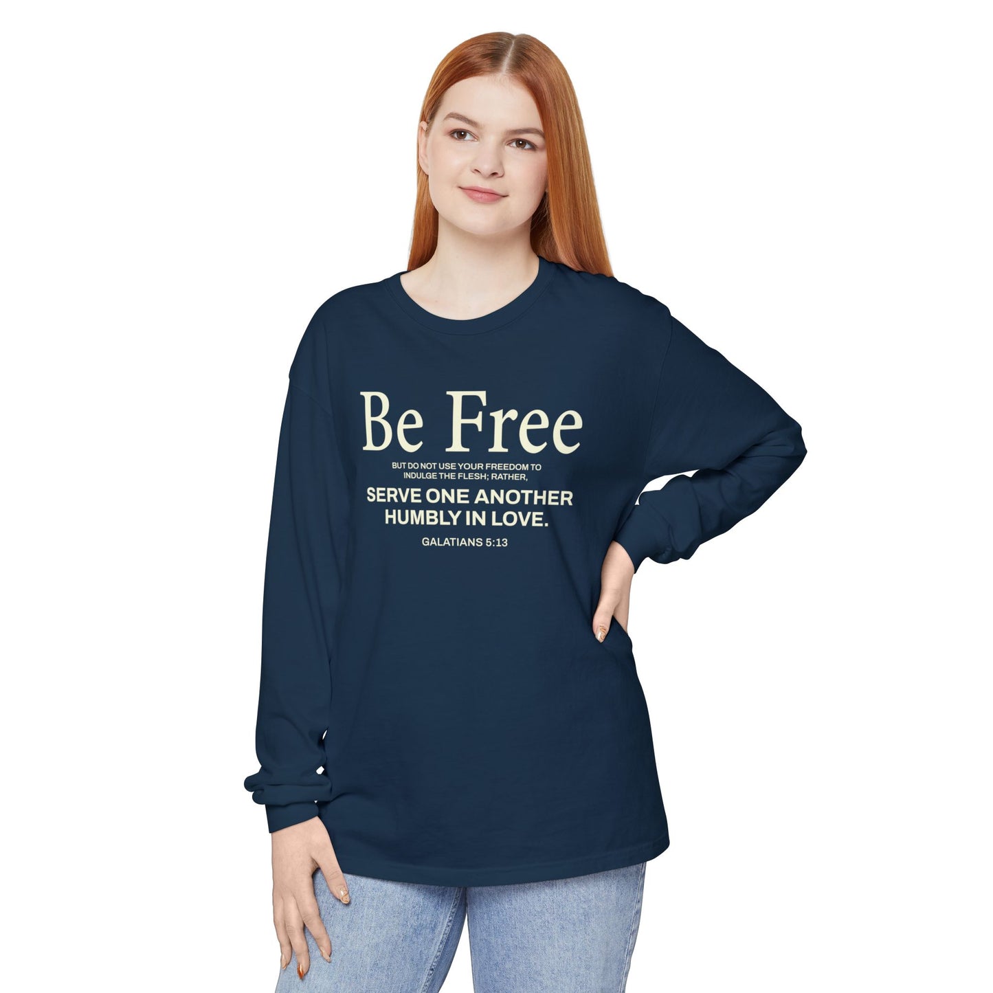 Be Free "Galatians 5:13" BEIGE 100% Cotton Long Sleeve