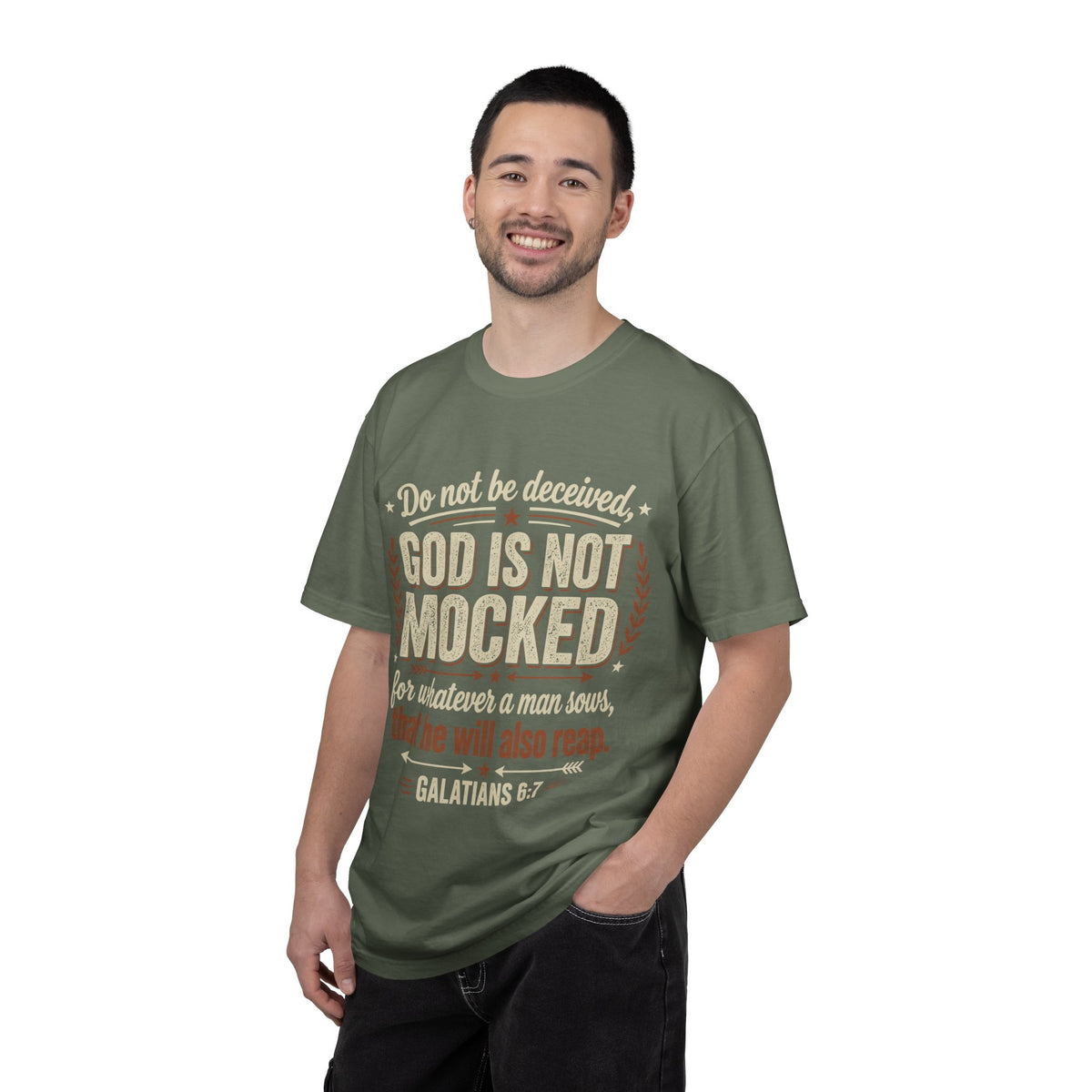Christian T-Shirt — "God Is Not Mocked" Galatians 6:7 Inspirational Tee