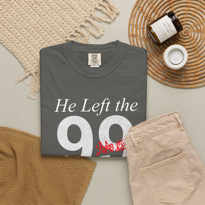 He Left the 99 Luke 15:4-7 T-Shirt — Christian Faith Parable Tee 100% Cotton