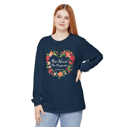 New Heart and New Perspective "Ezekiel 36:26" Long Sleeve T-Shirt 100% Cotton
