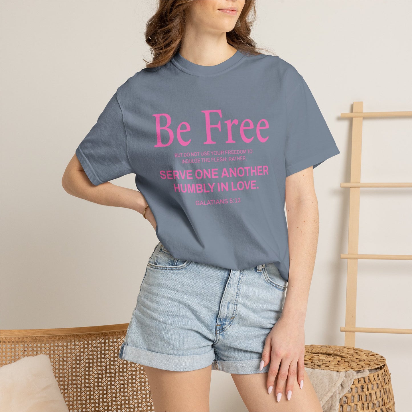 Be Free Galatians 5:13 Pink T-Shirt — Faith-Inspired Christian Tee
