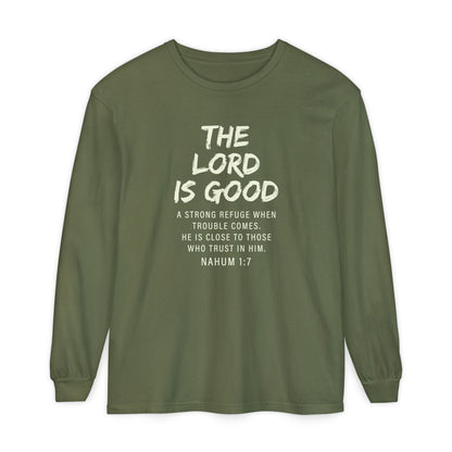 The Lord Is Good "NAHUM 1:7" BEIGE 100% cotton long sleeve