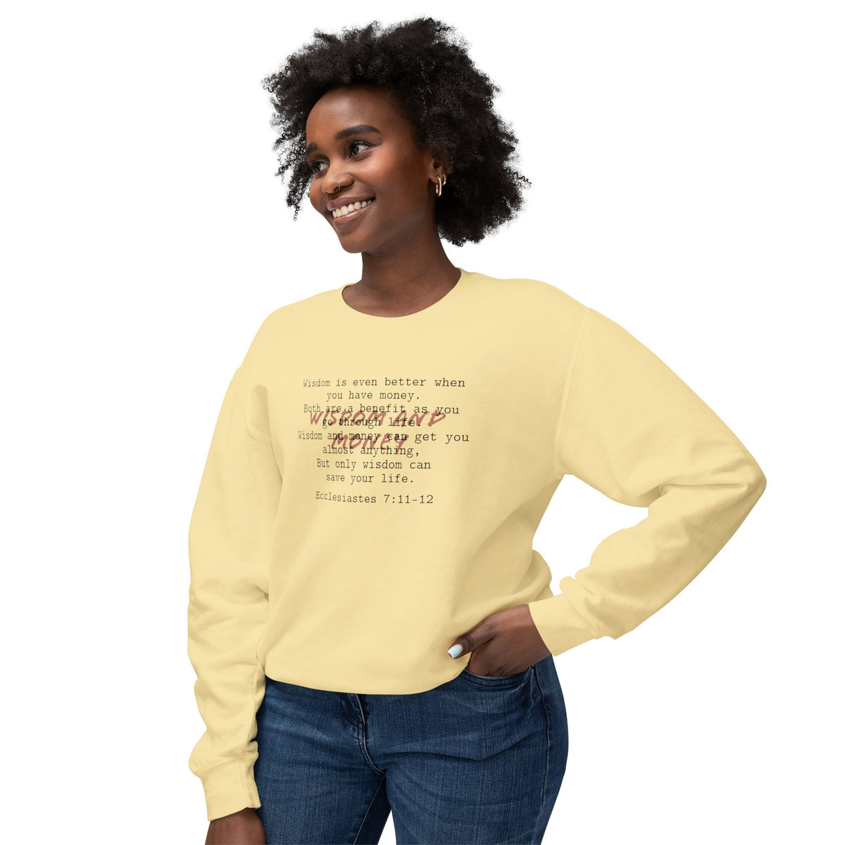 Biblical Wisdom Crewneck — Ecclesiastes 7:11-12 Bible Verse Sweatshirt