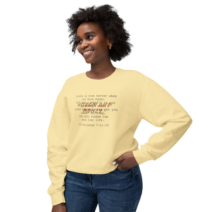 Biblical Wisdom Crewneck — Ecclesiastes 7:11-12 Bible Verse Sweatshirt