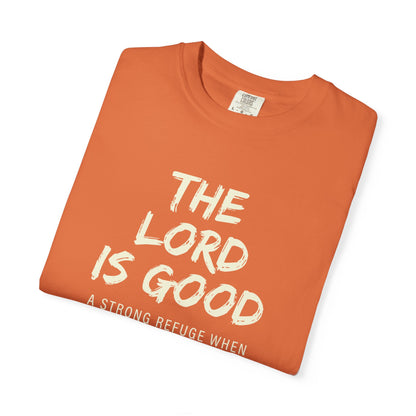 The Lord is Good "Nahum 1:7" Beige 100% cotton T-shirt