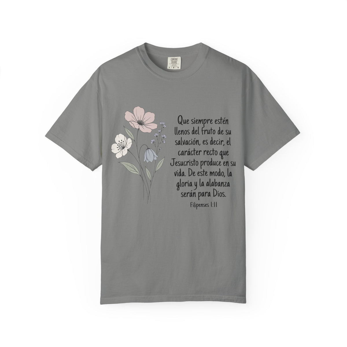 Christian Floral Verse T-Shirt — Spanish Filipenses 1:11 Scripture Tee