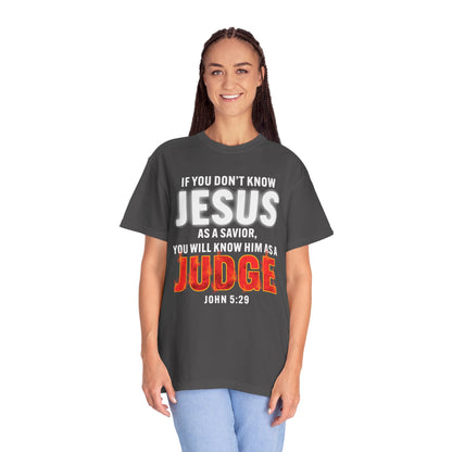 Know Jesus as Savior Cotton T-shirt — Faith-Based Christian Tee