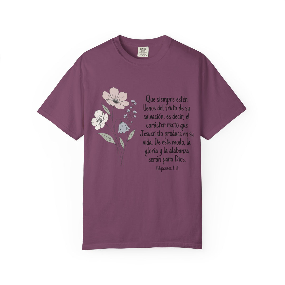 Christian Floral Verse T-Shirt — Spanish Filipenses 1:11 Scripture Tee