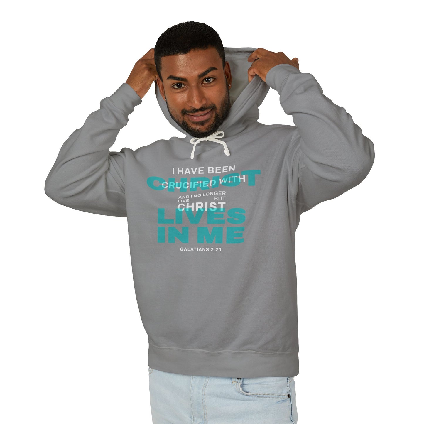 I Have Been Crucified with Christ "Galatians 2:20" Teal 100% Cotton Hoodie