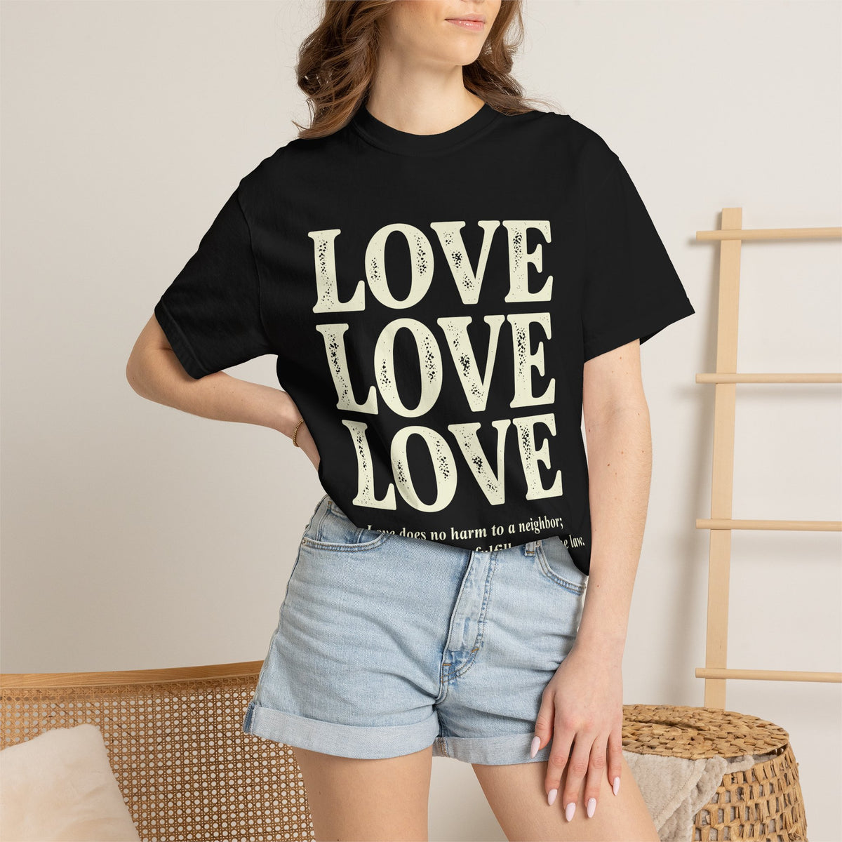 Love Love Love Scripture T‑Shirt — Romans 13:10 Faith Graphic Tee