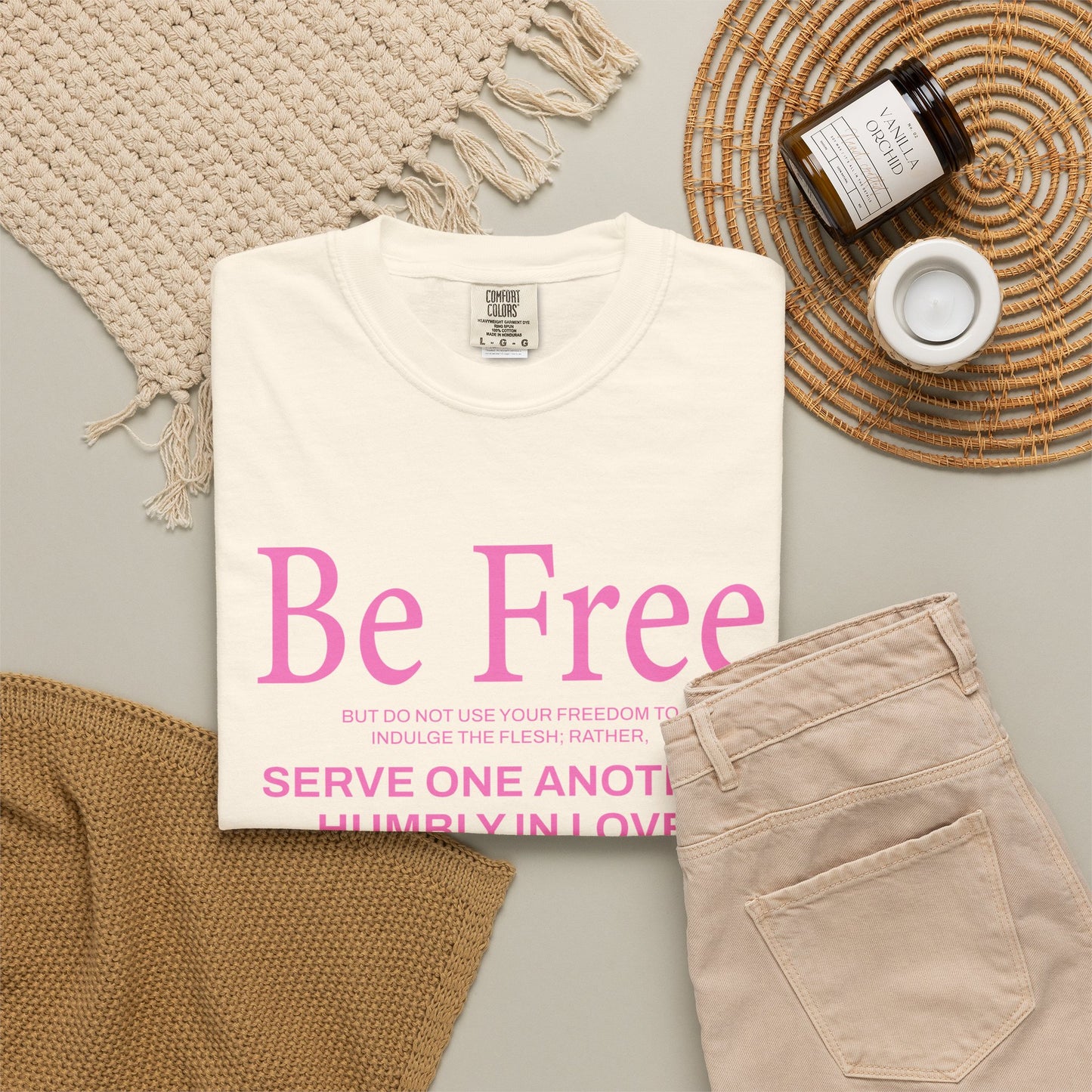 Be Free Galatians 5:13 Pink T-Shirt — Faith-Inspired Christian Tee
