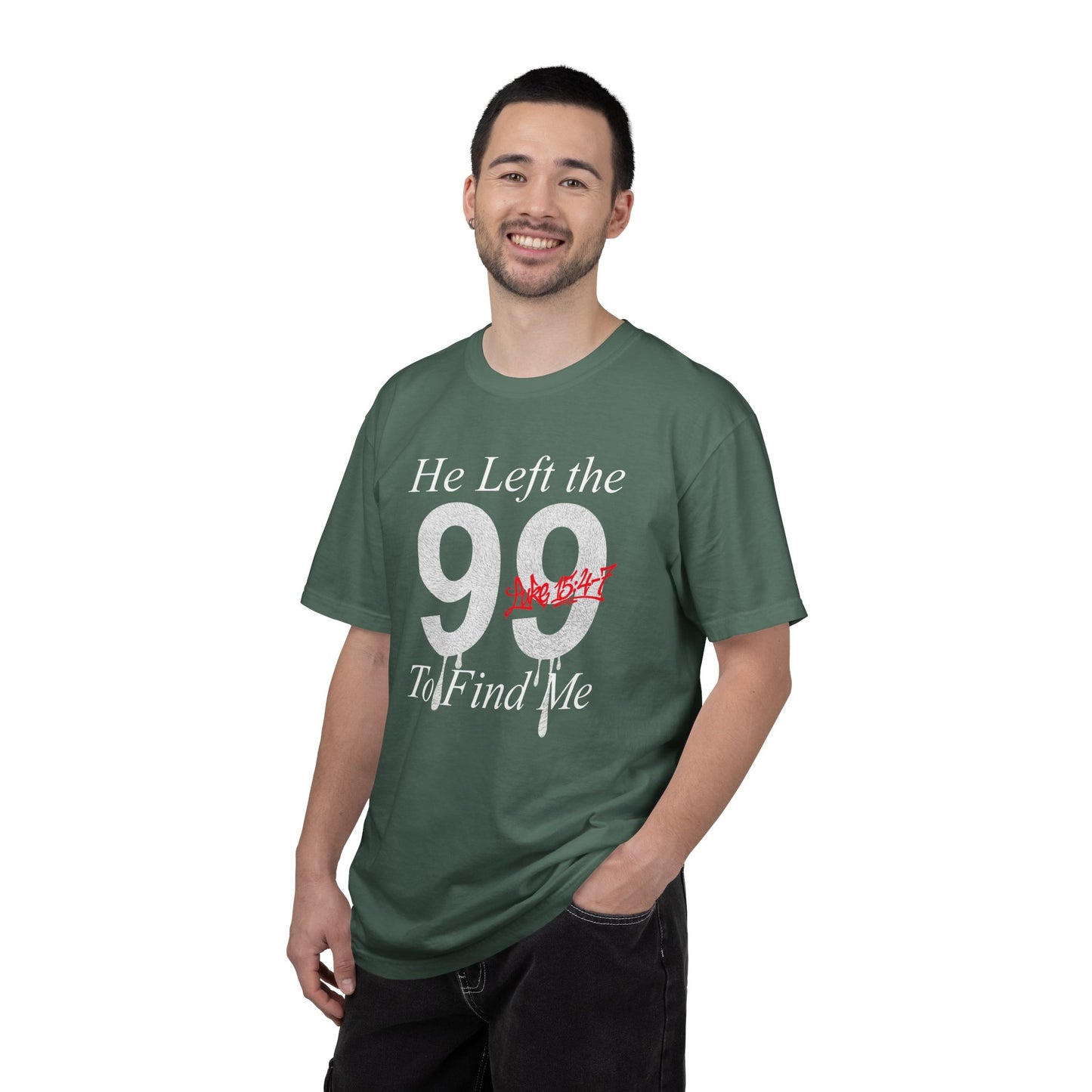 He Left the 99 Luke 15:4-7 T-Shirt — Christian Faith Parable Tee 100% Cotton