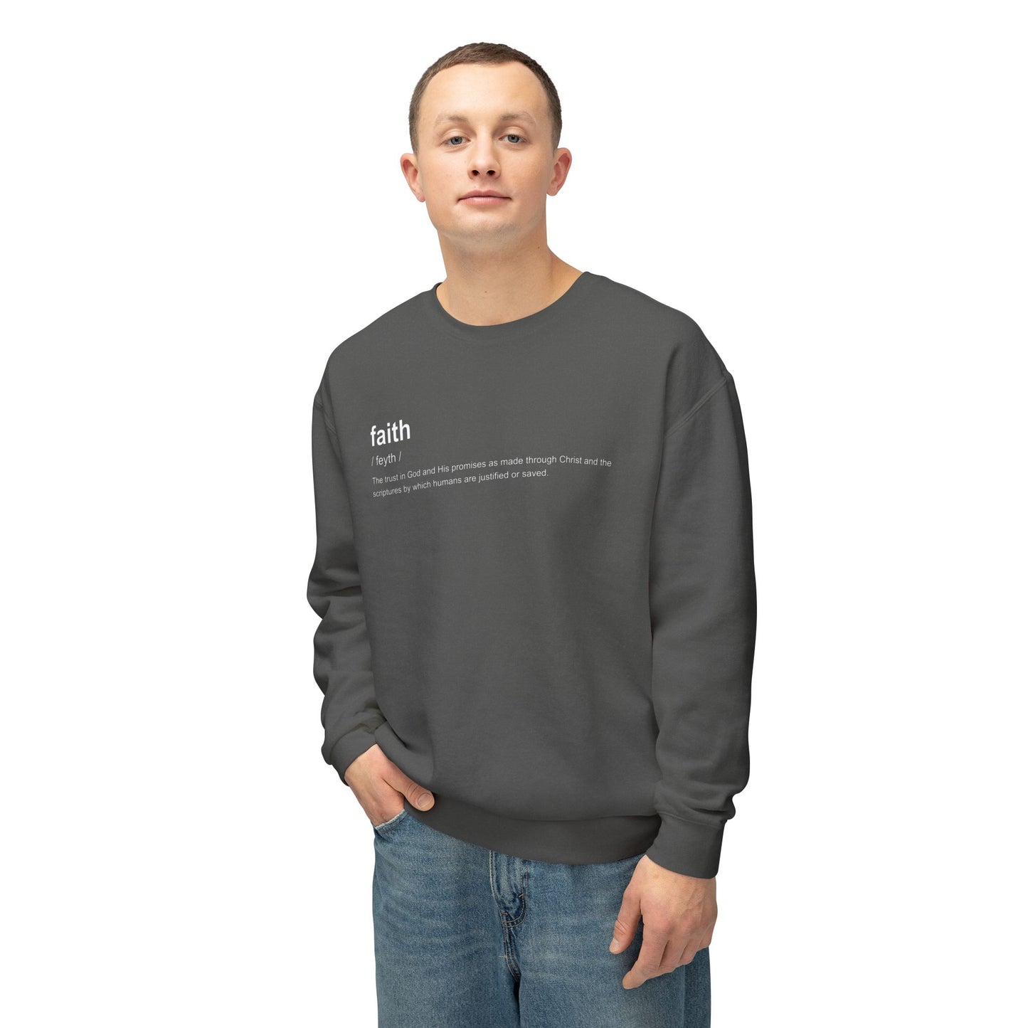 Faith Definition Crewneck Sweatshirt — 'faith definition 100% cotton' Graphic