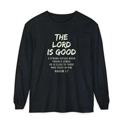 The Lord Is Good "NAHUM 1:7" BEIGE 100% cotton long sleeve