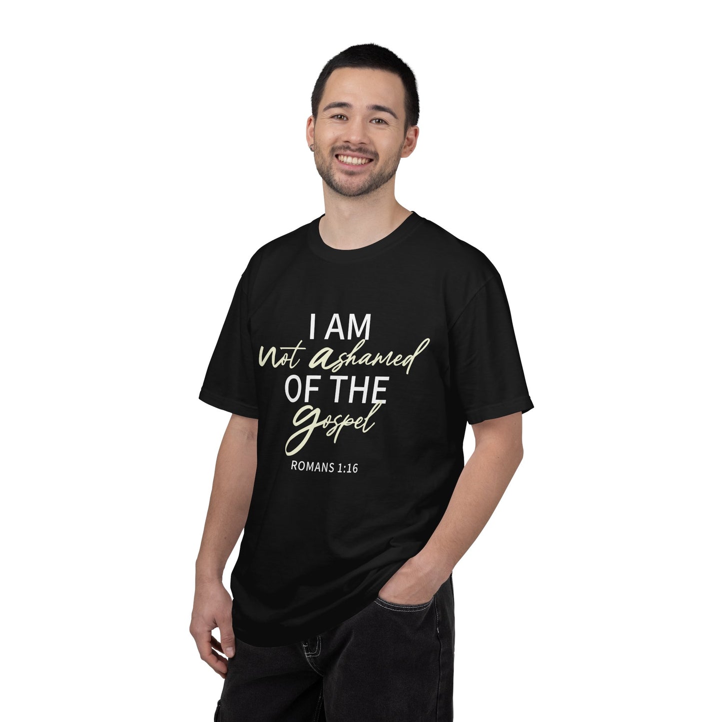 Romans 1:16 T-Shirt — Beige 100% Cotton