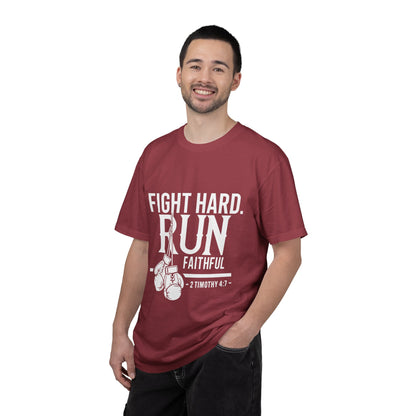 Fight Hard Run Faithful T-Shirt — Christian Boxing Inspirational Tee (2 Timothy 4:7)