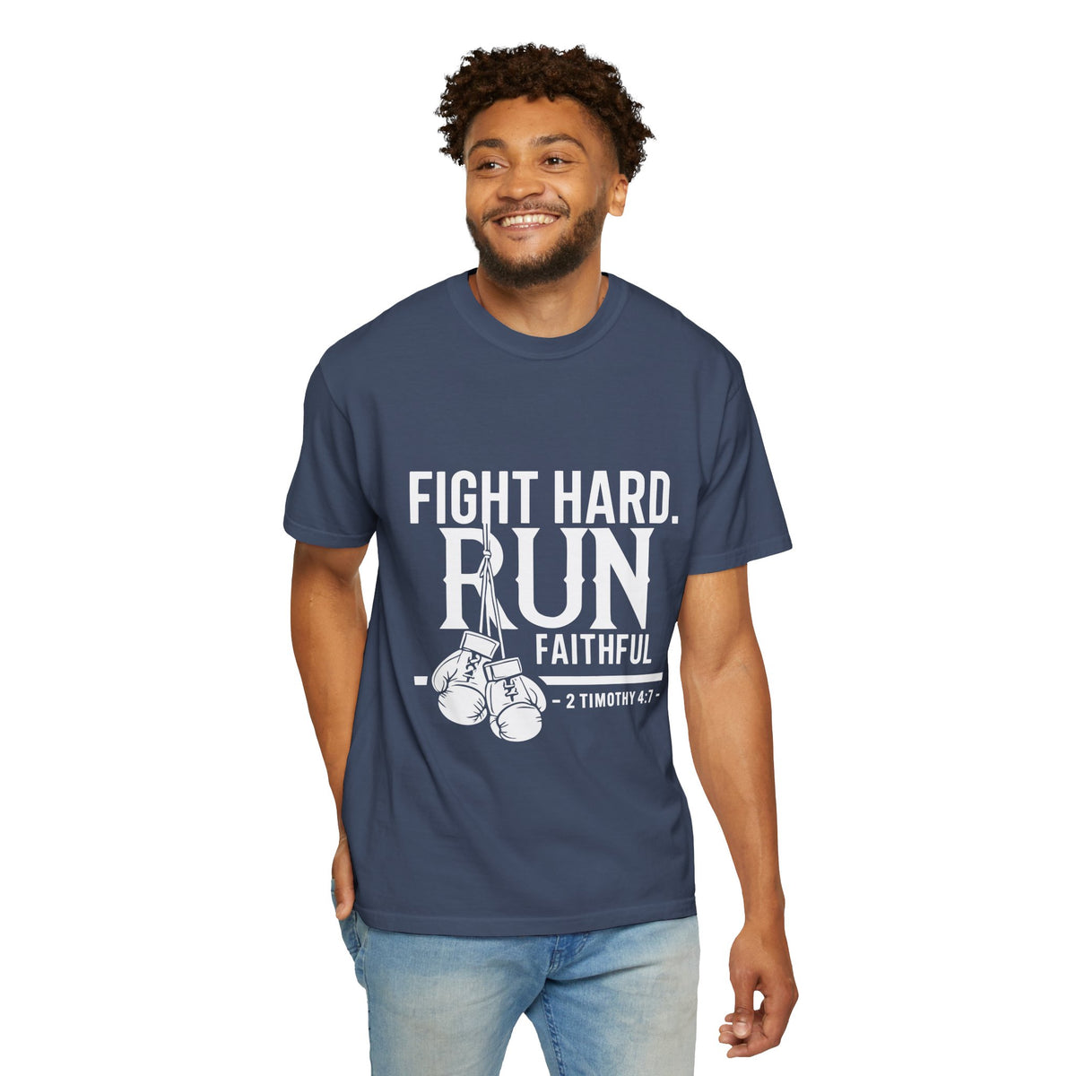 Fight Hard Run Faithful T-Shirt — Christian Boxing Inspirational Tee (2 Timothy 4:7)