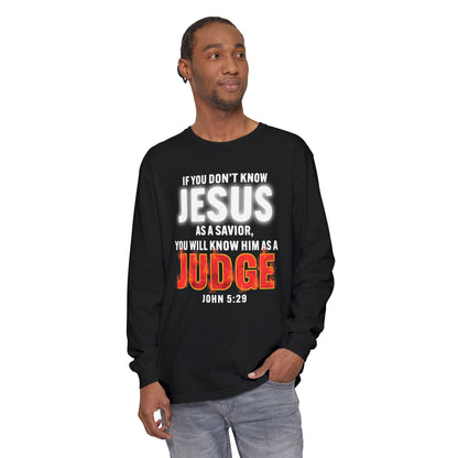 Know Jesus as Savior Cotton T-shirt — Faith-Based Christian Long Sleeve Tee