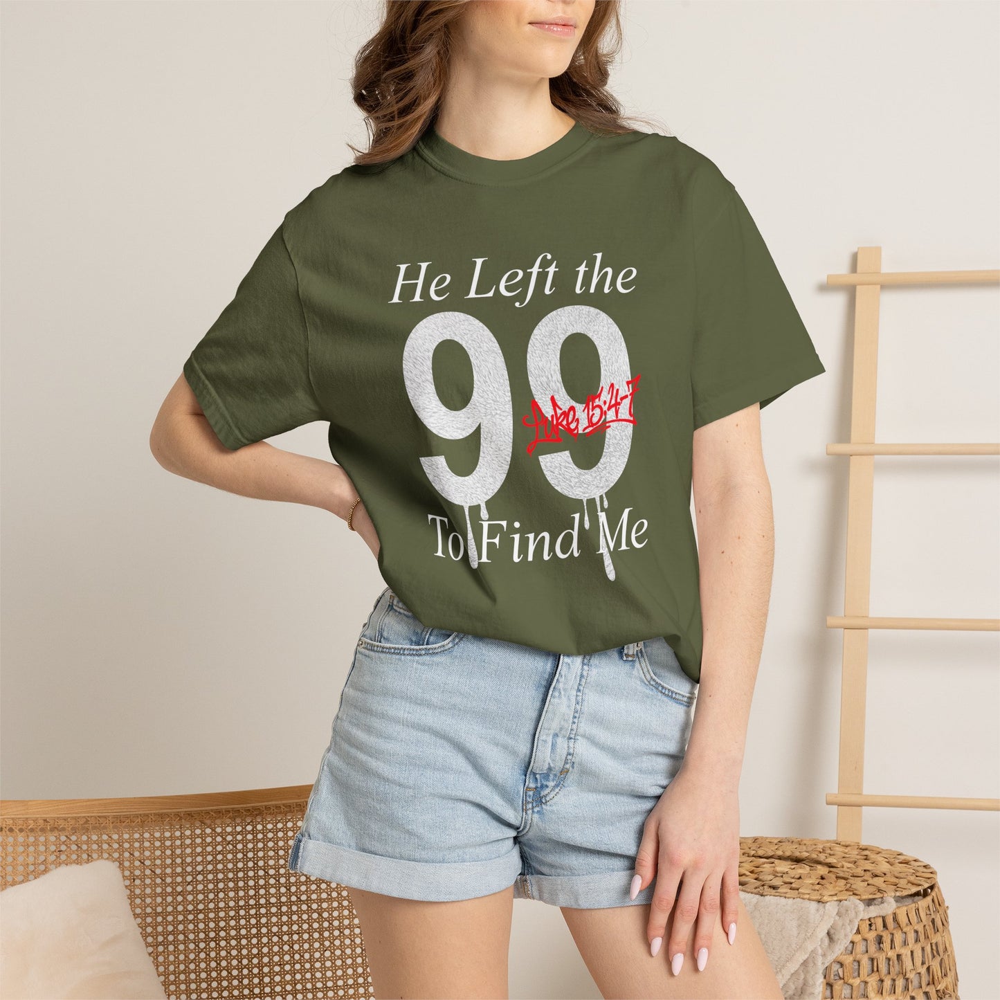 He Left the 99 Luke 15:4-7 T-Shirt — Christian Faith Parable Tee 100% Cotton