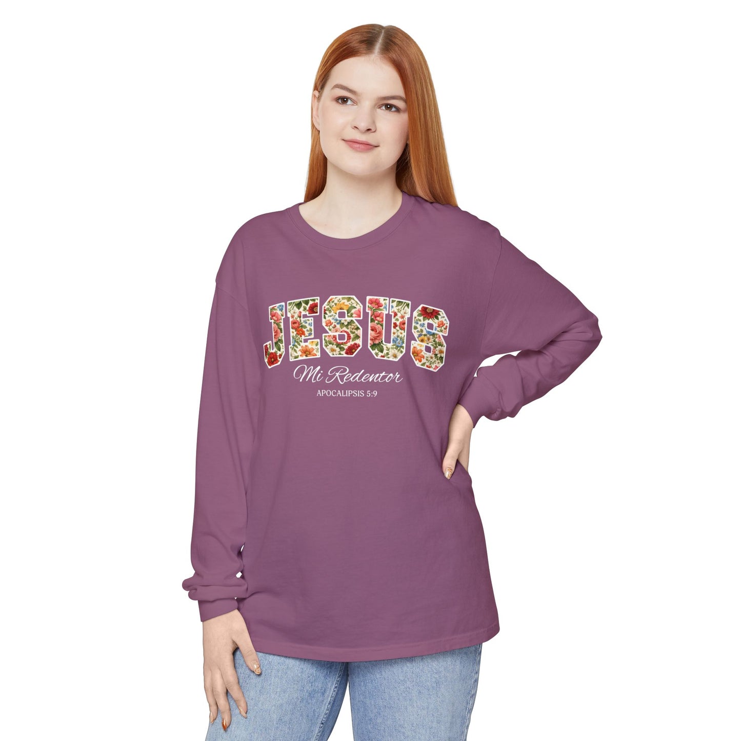 Jesus Mi Redentor Long Sleeve-Shirt — Spanish Christian Faith Tee 100% Cotton