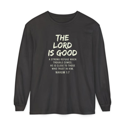The Lord Is Good "NAHUM 1:7" BEIGE 100% cotton long sleeve