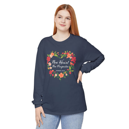 New Heart and New Perspective "Ezekiel 36:26" Long Sleeve T-Shirt 100% Cotton