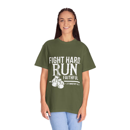 Fight Hard Run Faithful T-Shirt — Christian Boxing Inspirational Tee (2 Timothy 4:7)
