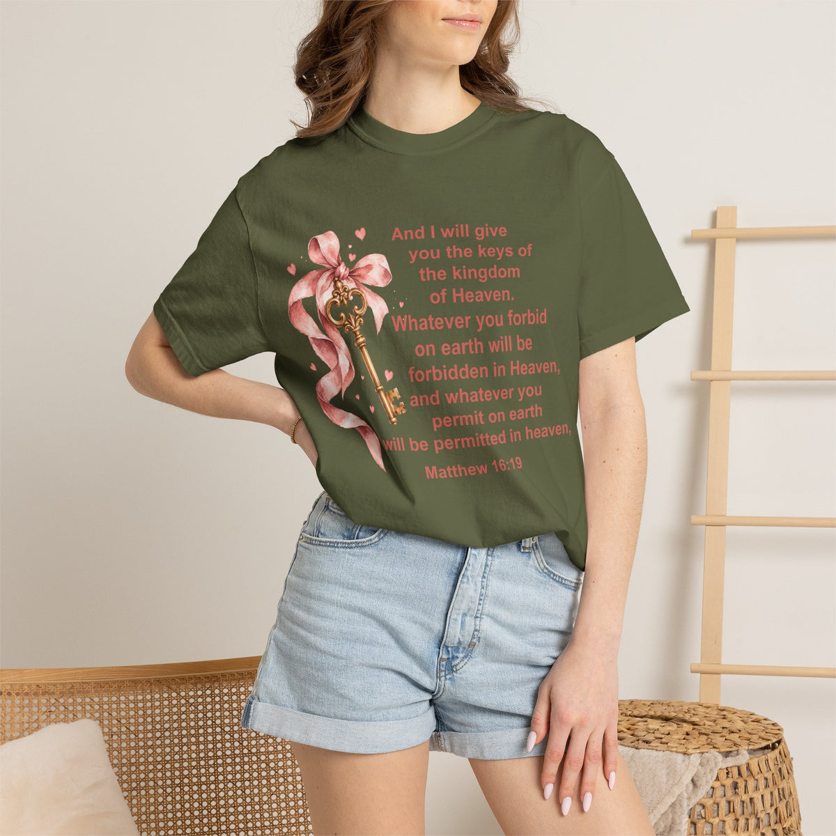 Christian Scripture Keys of the Kingdom T-shirt — Matthew 16:19 Floral Design