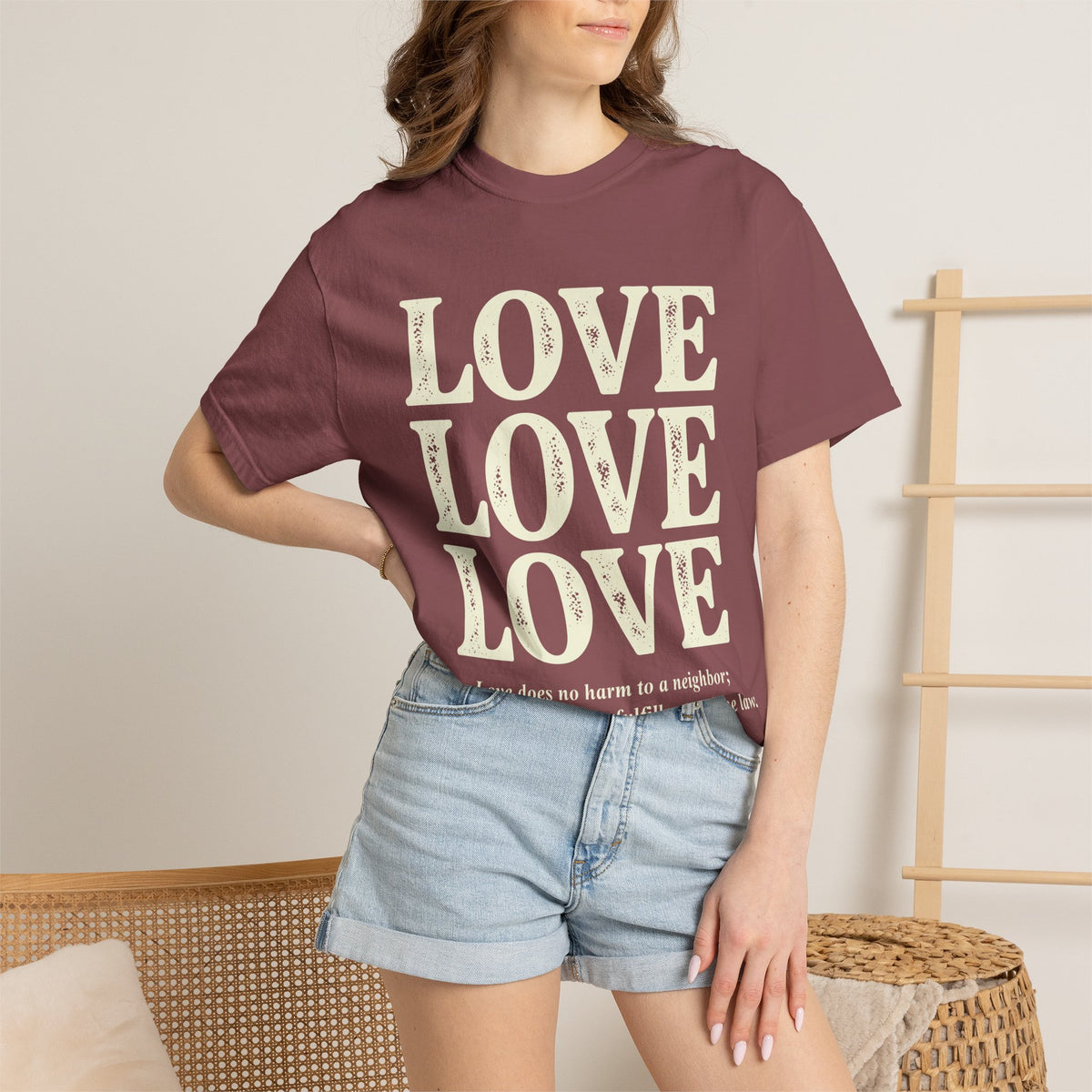 Love Love Love Scripture T‑Shirt — Romans 13:10 Faith Graphic Tee