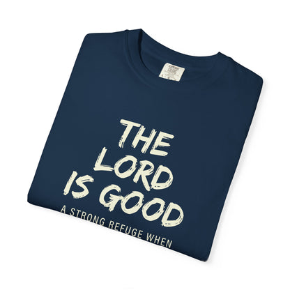 The Lord is Good "Nahum 1:7" Beige 100% cotton T-shirt