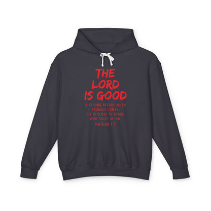 The Lord is Good "Nahum 1:7" RED 100% cotton Hoodie