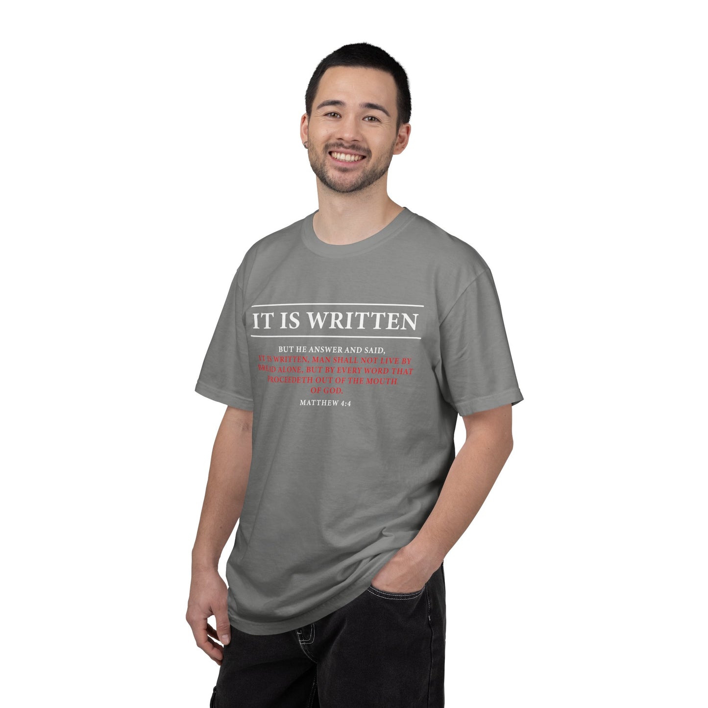 Matthew 4:4 Scripture T-Shirt — "Man Shall Not Live By Bread Alone" Christian Tee